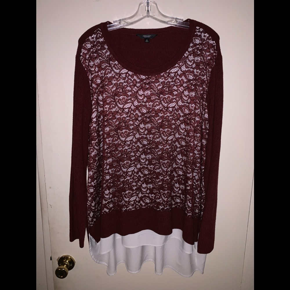 Simply Vera mock layer crew neck sweater 2X